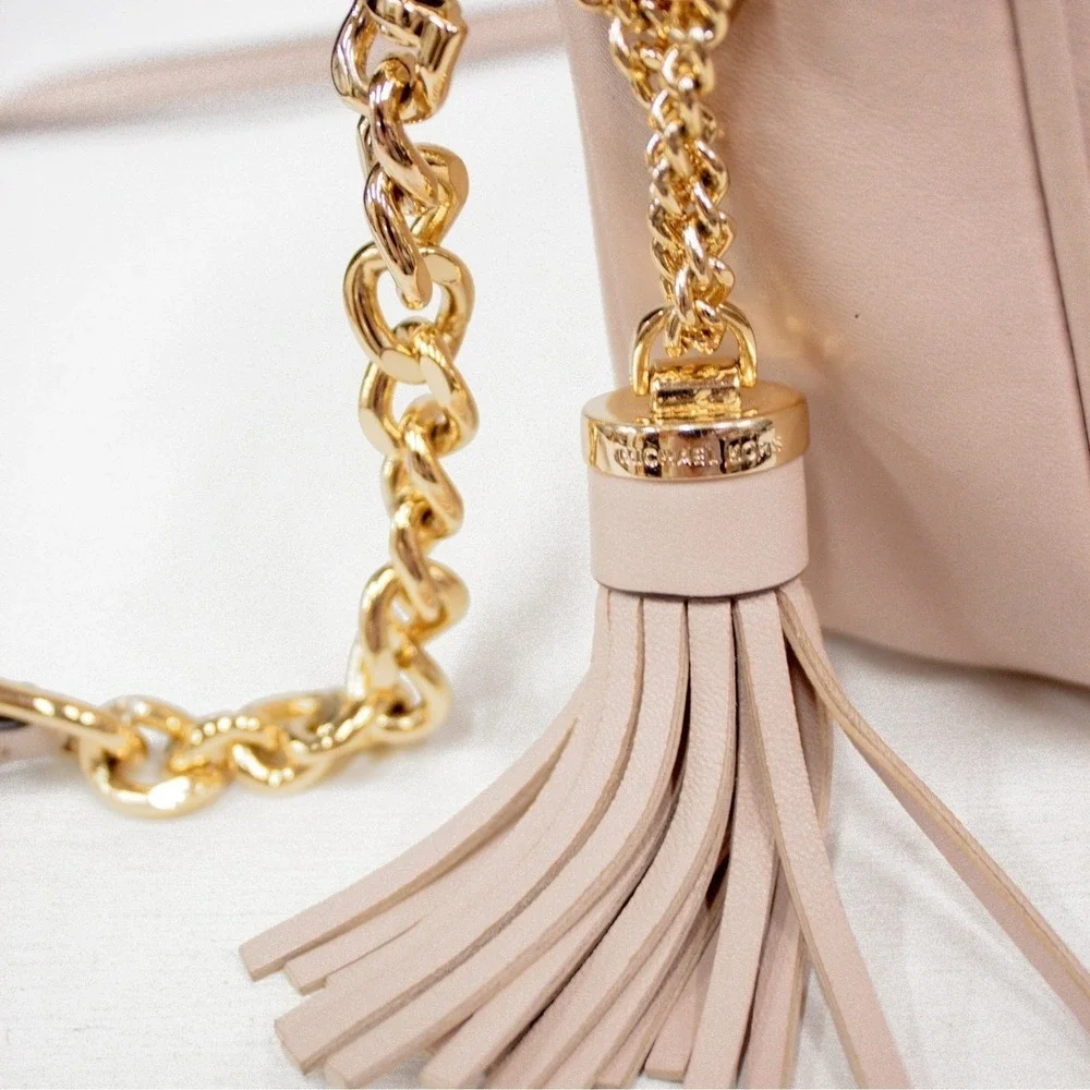 Michael Kors Quilted Floral Light Rose Gold Leather Camera Crossbody